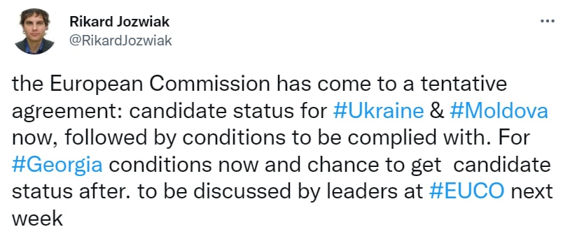 Скриншот из Твиттера Рикарда Йозвяка