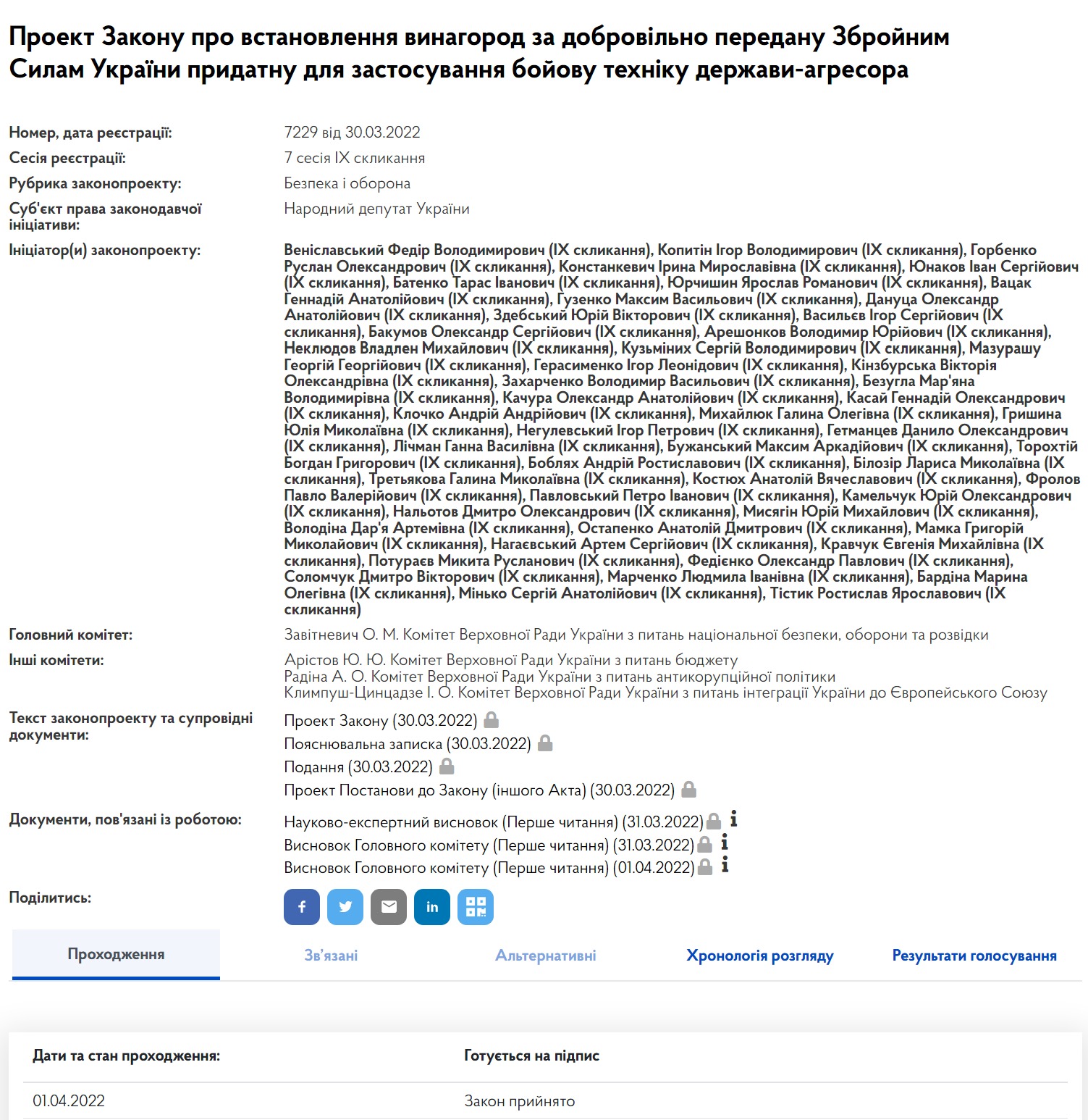 Карточка закона 7229