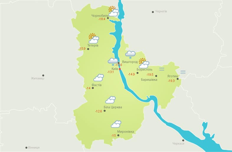 Карта погоды в Киевской области