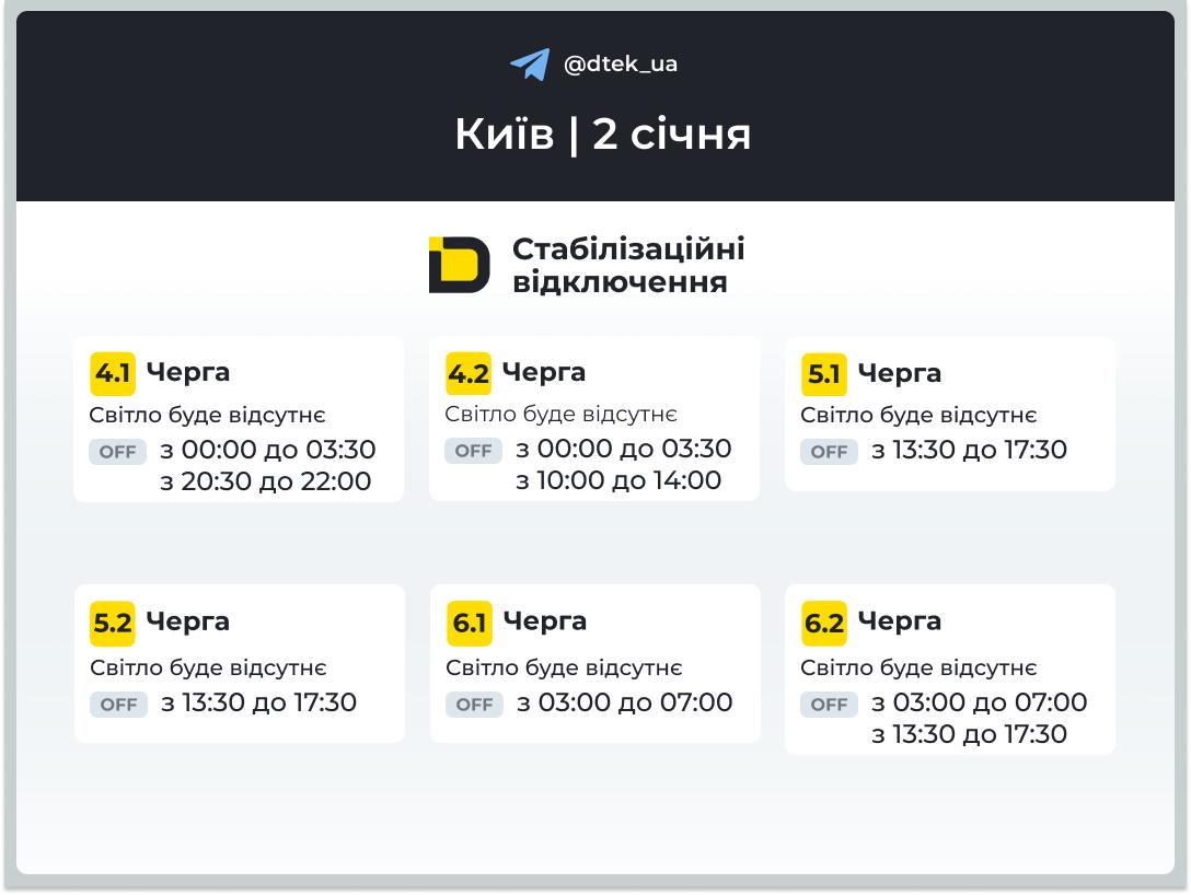 График отключений в Киеве завтра опубликовал ДТЭК