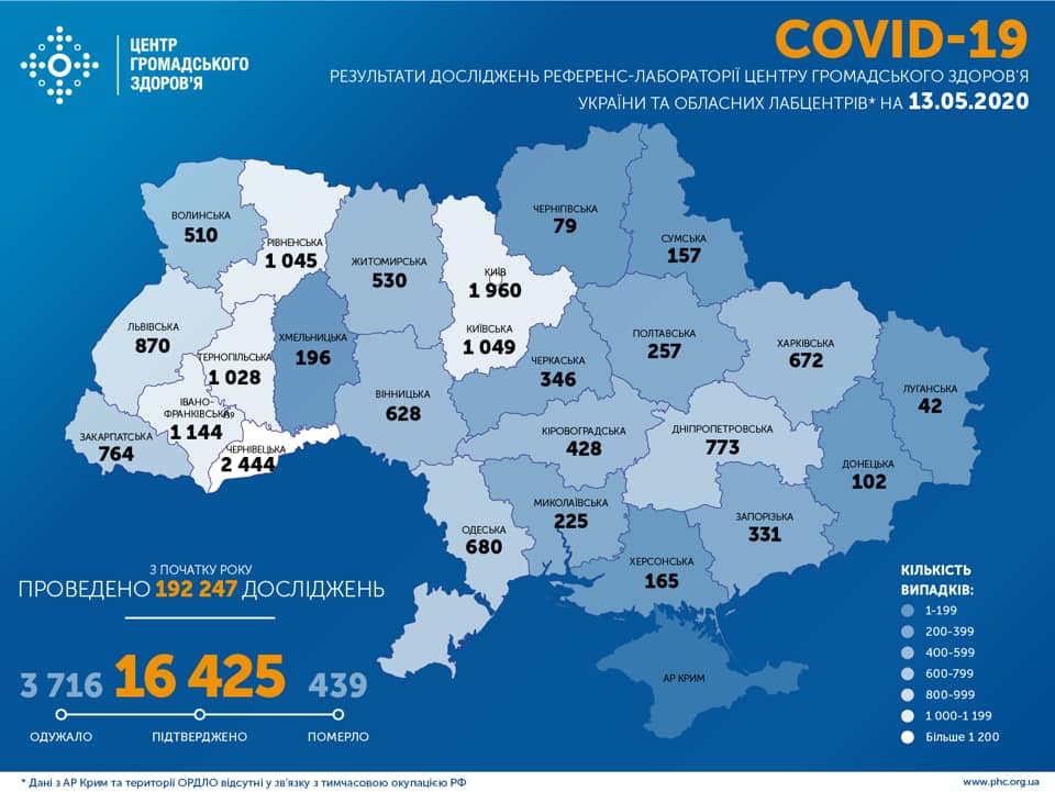 Карта распространения коронавируса в Украине