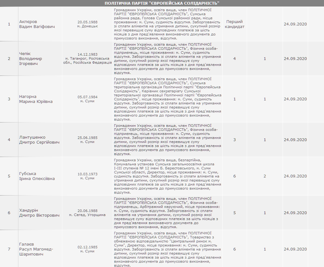 Семья под Сумами идет в депутаты. Скриншот: cvk.gov.ua