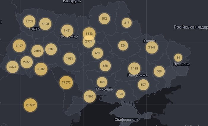 В Украине за сутки подтвердились 823 случая заражения коронавирусом. Скриншот: covid19.rnbo.gov.ua