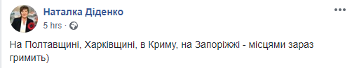 Скриншот: Наталка Диденко в Фейсбук