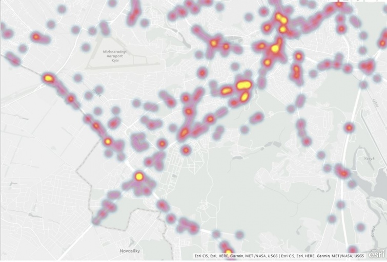 Карта наиболее опасных мест ДТП в Киеве. Сделана на основе данных ДТП полиции с 01.08.2016 до 31.12.2019