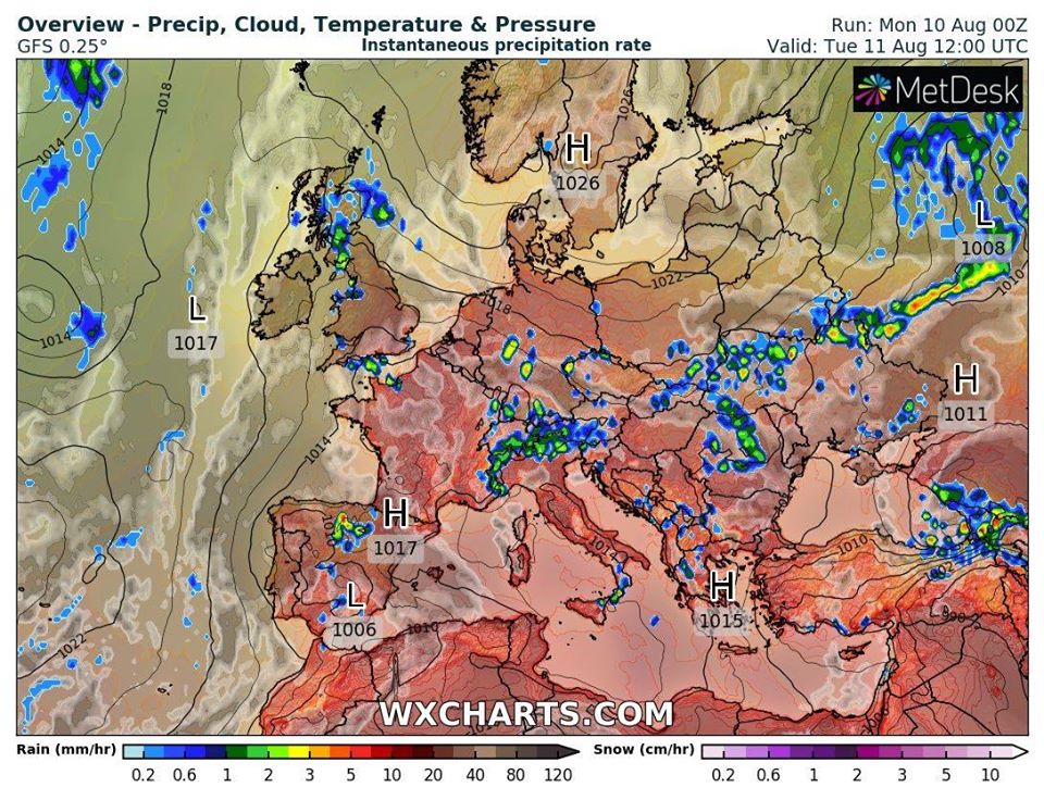Прогноз погоды в Украине на 11 и 12 августа. Карта: Faсebook/ Наталья Диленко