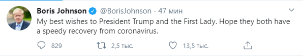 Пожелания премьер-министра Британии Трампу. Скриншот https.twitter/borisjohnson