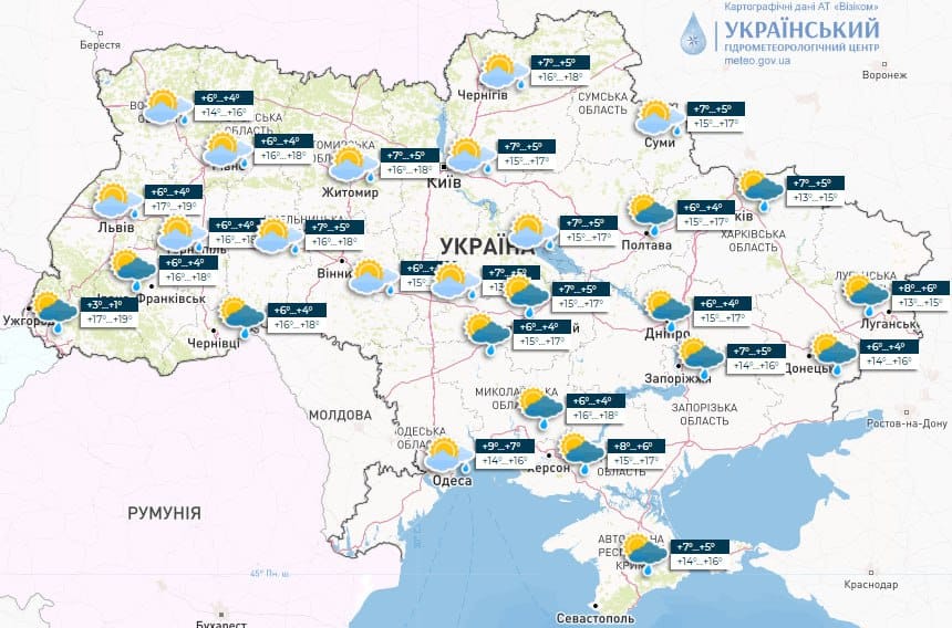 Карта погоди в Україні на 23 квітня 2023 року