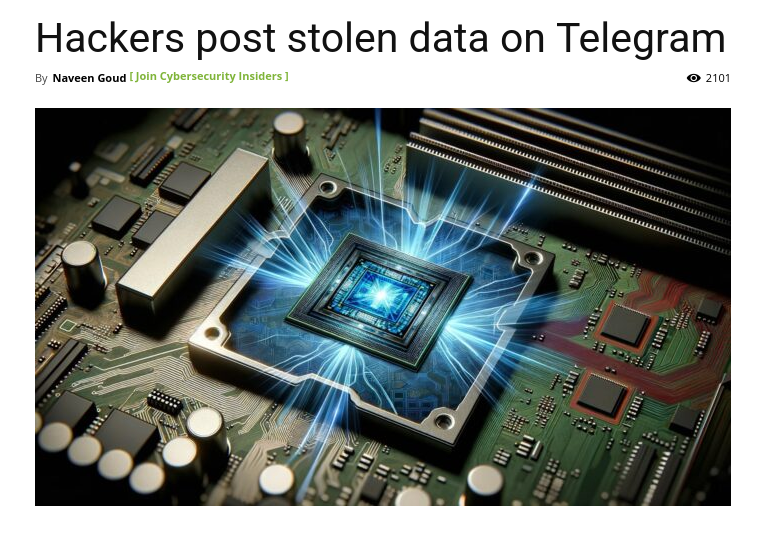 Снимок заголовка на https://www.cybersecurity-insiders.com/hackers-post-stolen-data-on-telegram/