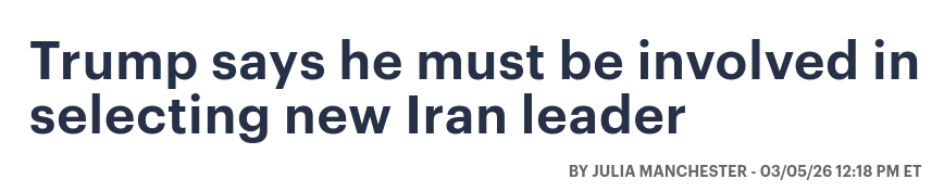 Снимок заголовка на thehill.com &ndash; Трамп против избрания главой Ирана сына убитого Хаменеи