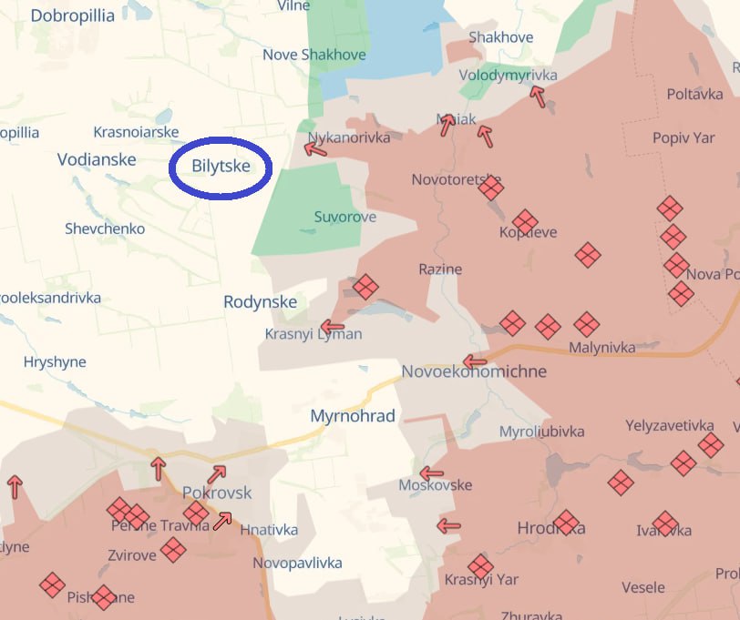 Добропольское направление - карта боевых действий. Источник - Deep State. Пгт Балицкое под обстрелами