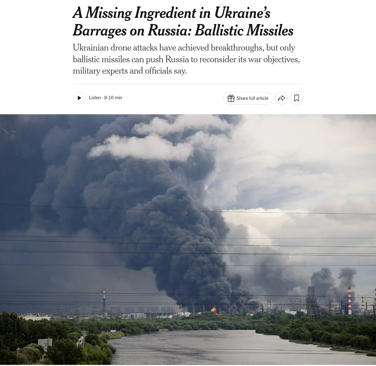 Снимок заголовка на nytimes.com &ndash; Россия расширяет примененеие ракет против Украины