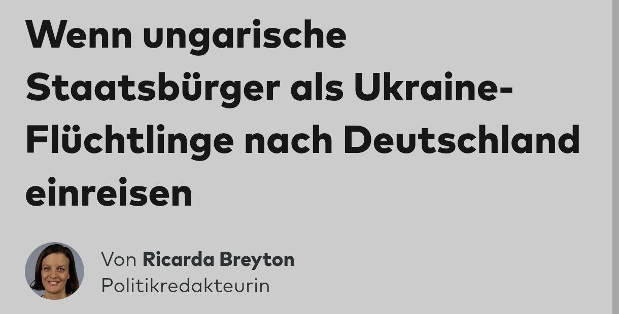 Снимок заголовка на welt.de - Венгры едут в Германию под видом беженцев из Украины