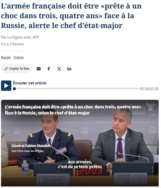Снимок заголовка на lefigaro.fr - Во Франции считают, что Россия готова продолжать войну в Европе
