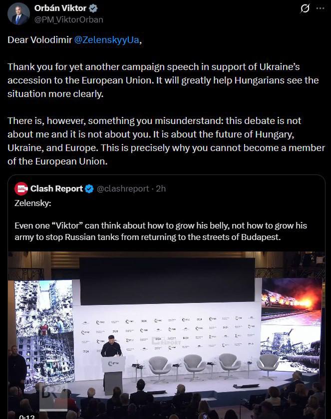 Знімок публікації Орбана у соцмережі Х – прем'єр Угорщини відповів на критику президента України