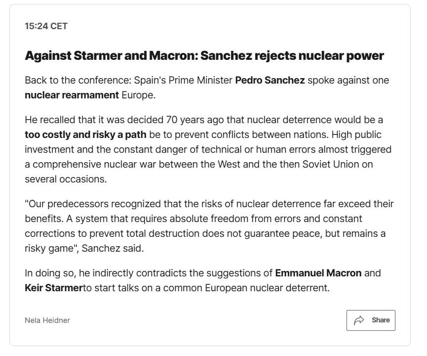 Знімок протоколу виступу Педро Санчеса на Мюнхенській конференції