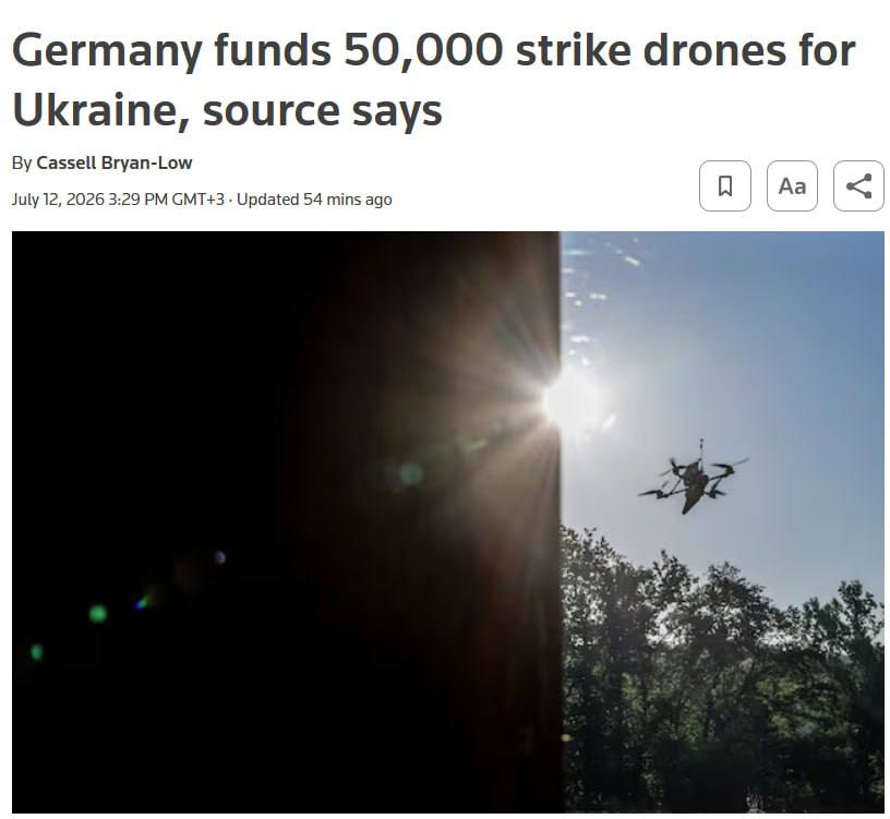 Знімок заголовка на reuters.com – Німеччина профінансує закупівлю 50 тисяч дронів для України